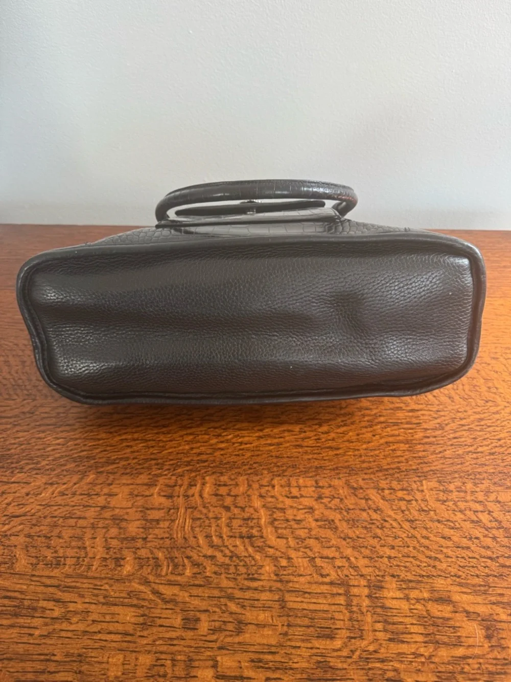 Brighton Black Croc-Embossed Satchel with Heart Accent and Silver Hardware